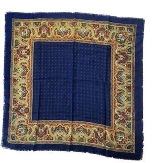 Baar & Beards Kerchief Mens One Size Blue Wool Square Scarf Paisley Italy